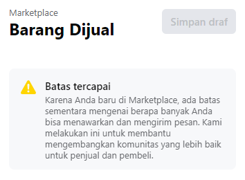 Contoh notifikasi batas posting tercapai di Facebook Marketplace